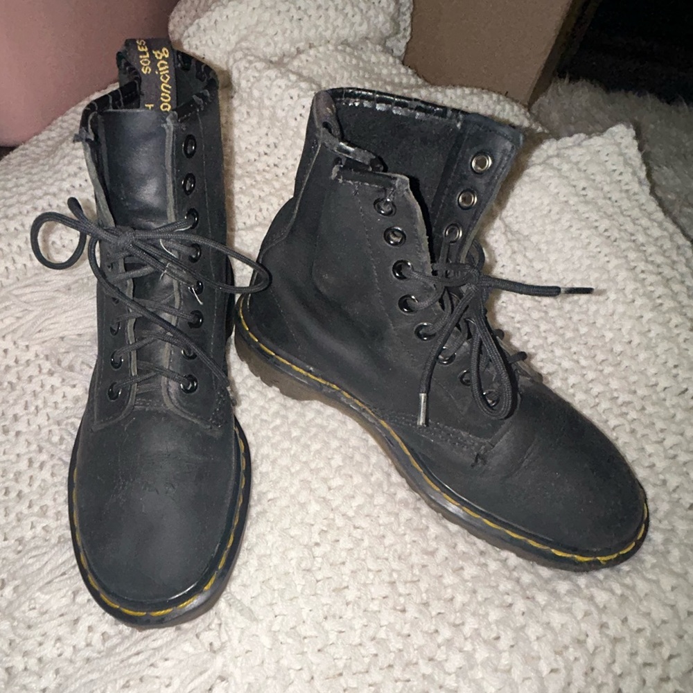 50%offw ❤️Doc dr. Martens 1460 Black Leather Boots Womens Combat 8 Eye Lace up